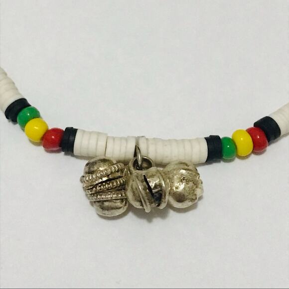 Beaded White, black, red, yellow, Green Bracelet with bells - Picture 6 of 8